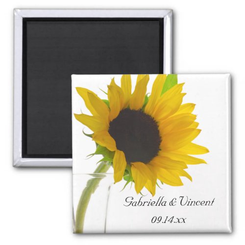 Yellow Sunflower on White Save the Date Wedding Magnet