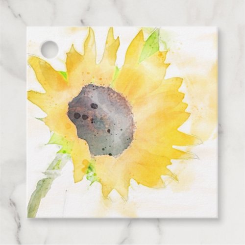 Yellow Sunflower on White Watercolor Favor Tags