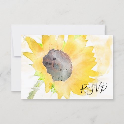 Yellow Sunflower on White Watercolor Wedding RSVP