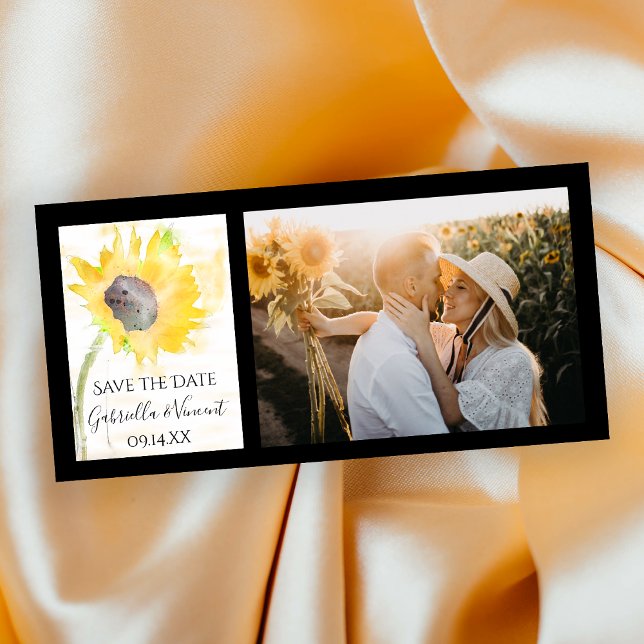 Yellow Sunflower on White Watercolor Wedding Save The Date (Creator Uploaded)