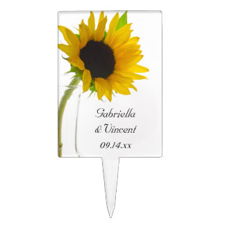Yellow Sunflower on White Wedding Cake Topper