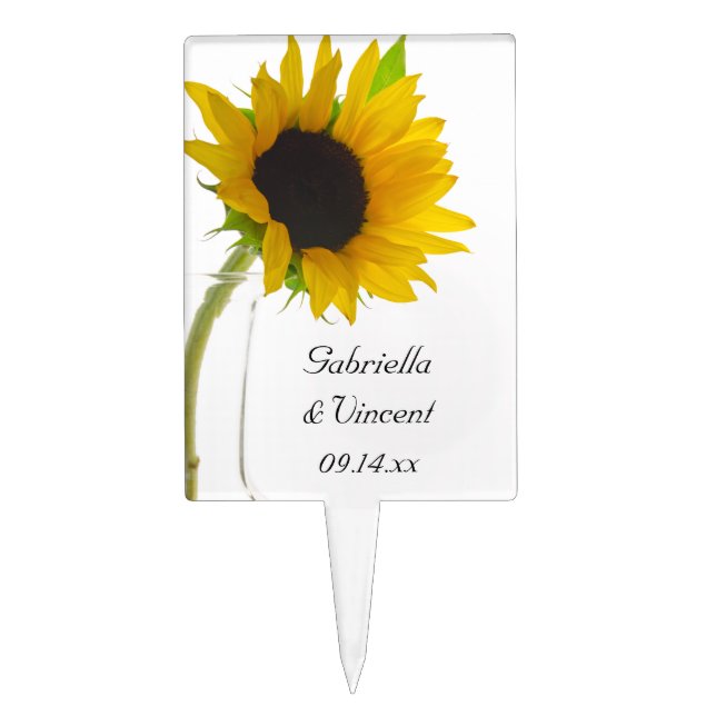 Yellow Sunflower on White Wedding Cake Topper (Front)