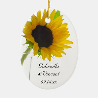 Yellow Sunflower on White Wedding Ceramic Ornament
