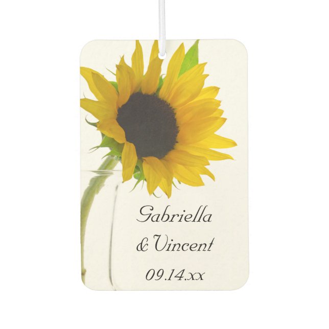 Yellow Sunflower on White Wedding Favor Car Air Freshener (Front)