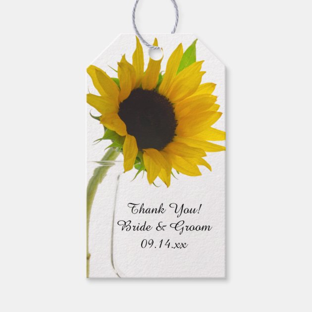 Yellow Sunflower On White Wedding Favor Tag