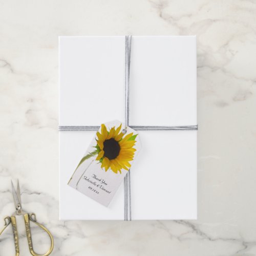 Yellow Sunflower on White Wedding Favor Tag