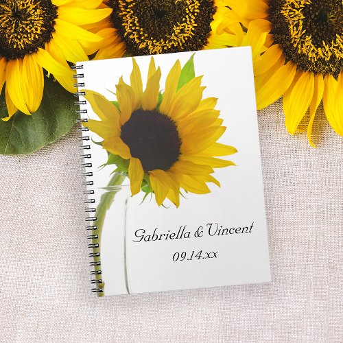 Yellow Sunflower on White Wedding Notebook