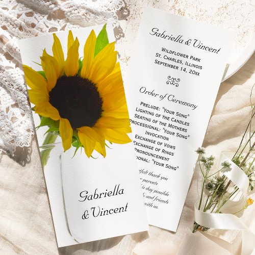 Yellow Sunflower on White Wedding Program