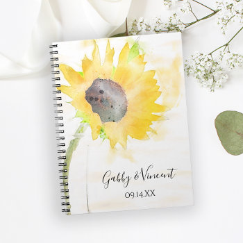 Yellow Sunflower On White Wedding Watercolor Notebook by loraseverson at Zazzle