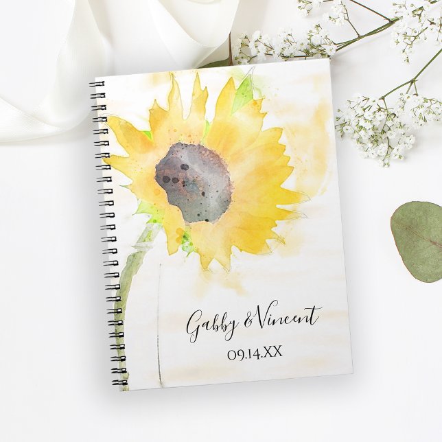 Yellow Sunflower on White Wedding Watercolor Notebook (Creator Uploaded)