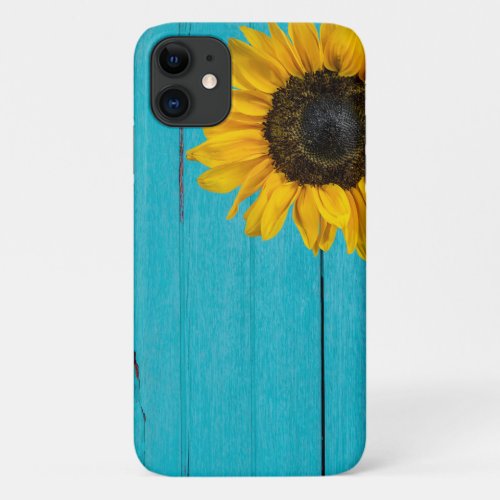 yellow sunflower on wood iPhone 11 case