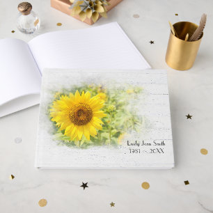 Yellow Sunflower on Wood Memorial Service Guest Book