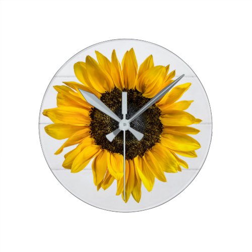 yellow sunflower on wood round clock