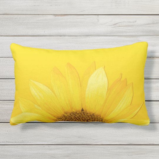 Yellow Sunflower Outdoor Lumbar Throw Pillow