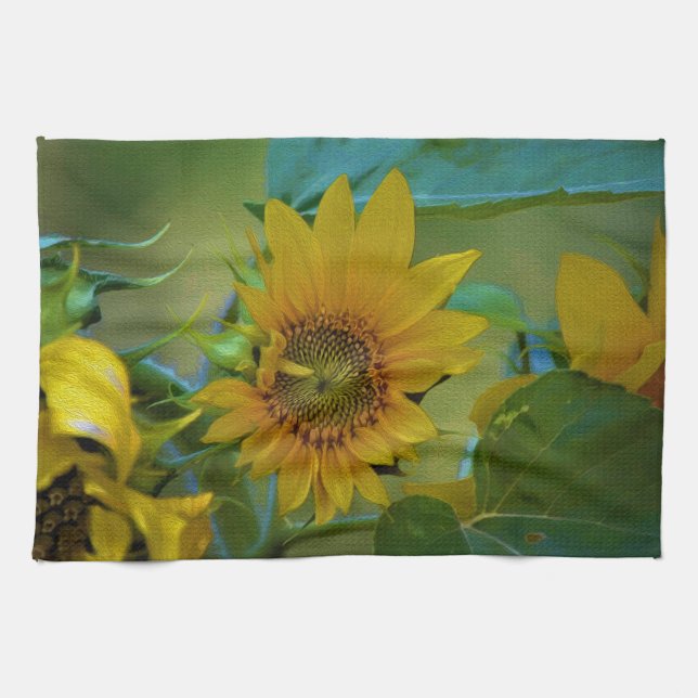 Yellow Sunflower Painting Garden Floral Art Towel (Horizontal)