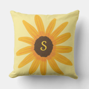 Yellow Sunflower Painting Monogram Pillows