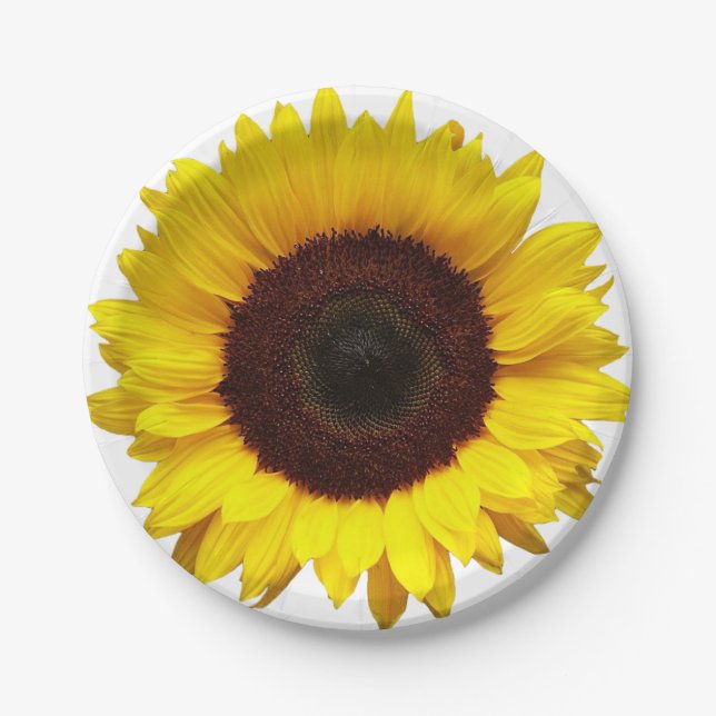 Yellow Sunflower Paper Picnic Party Birthday Plate (Front)