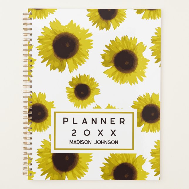 Yellow Sunflower Pattern Floral Personalized Planner (Front)
