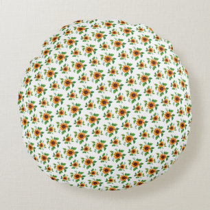 Yellow Sunflower Pattern Floral Round Pillow
