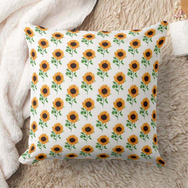 Yellow Sunflower Pattern Floral Throw Pillow (Blanket)