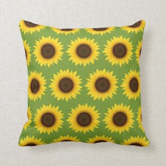 Yellow Sunflower Pattern Illustration On Green Throw Pillow