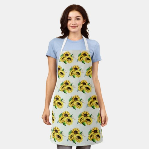 Yellow Sunflower Pattern in Watercolor Apron