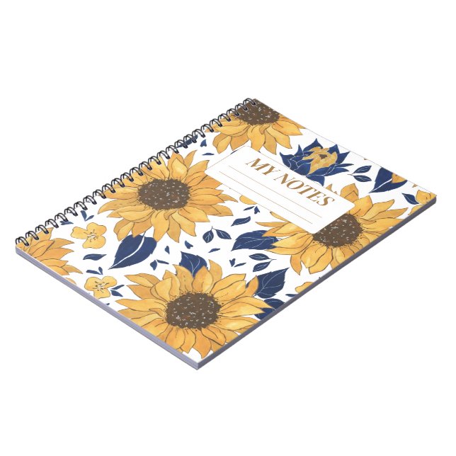 Yellow Sunflower Pattern Modern Background Design Notebook (Left Side)