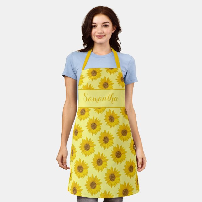 Yellow Sunflower Pattern Personalized Apron (Worn)
