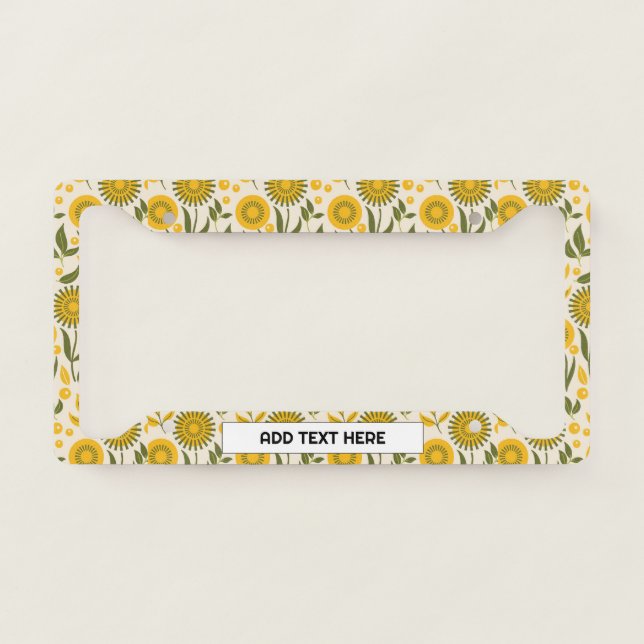 Yellow Sunflower Pattern Personalized Your Text License Plate Frame (Front)