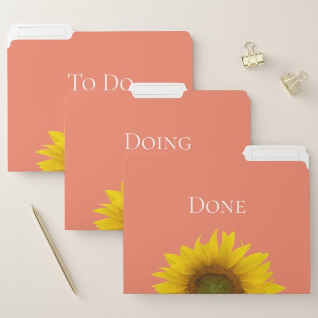 Yellow Sunflower Peach Floral Summer To Do File Folder (Set)