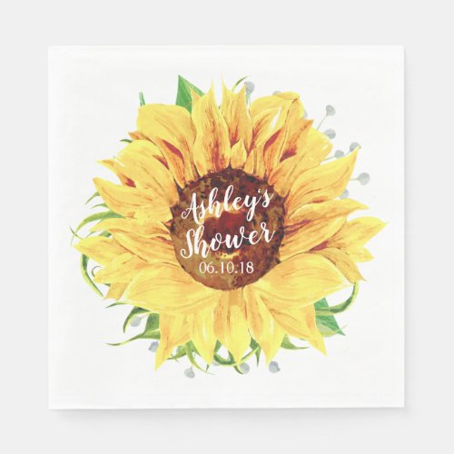 Yellow Sunflower Personalized Bridal Shower Napkins
