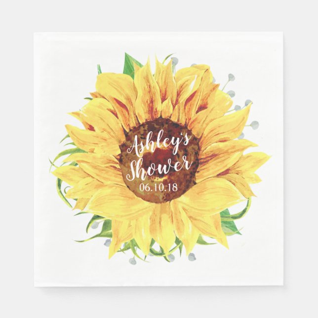 Yellow Sunflower Personalized Bridal Shower Napkins (Front)