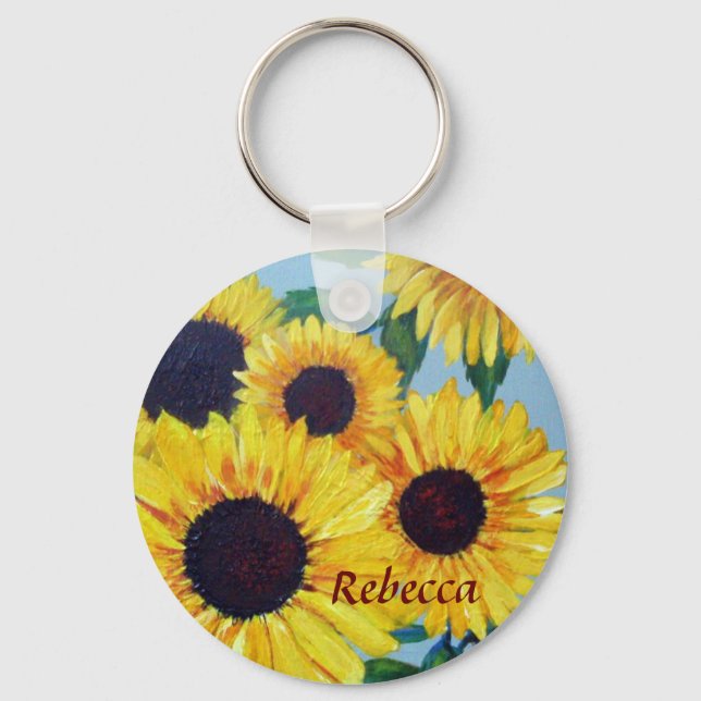 Yellow Sunflower Personalized Keychain (Front)