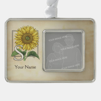 Yellow Sunflower Personalized Monogram Christmas Ornament