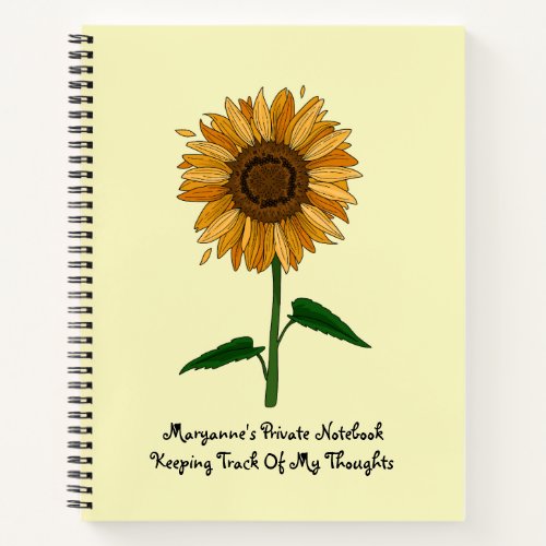 Yellow Sunflower Personalized Name  Message Notebook