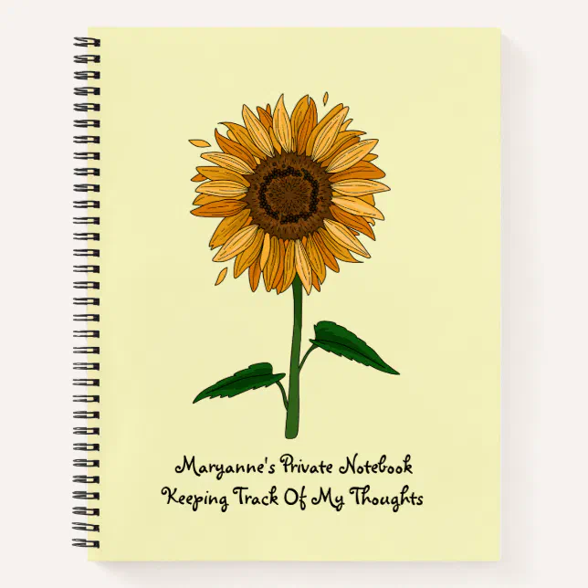 Yellow Sunflower Personalized Name & Message Notebook | Zazzle