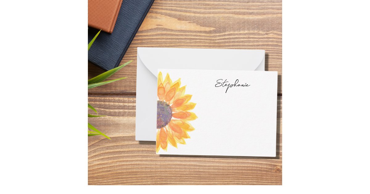 Yellow Sunflower Personalized Note Card | Zazzle