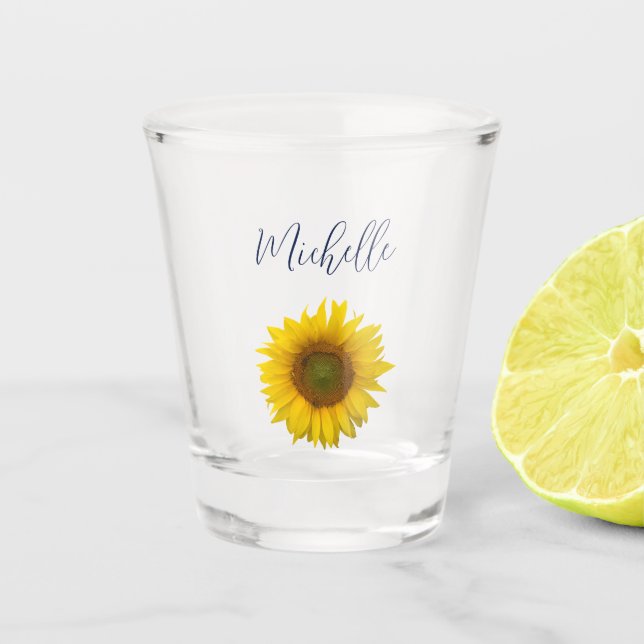 Yellow Sunflower Personalized Shot Glass (Front)
