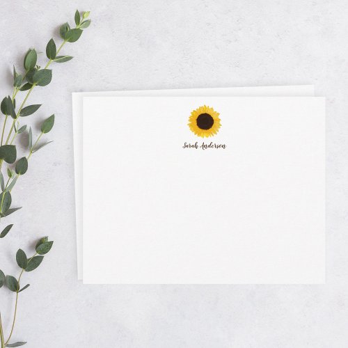 Yellow Sunflower Personalized Stationery Flat Note Card