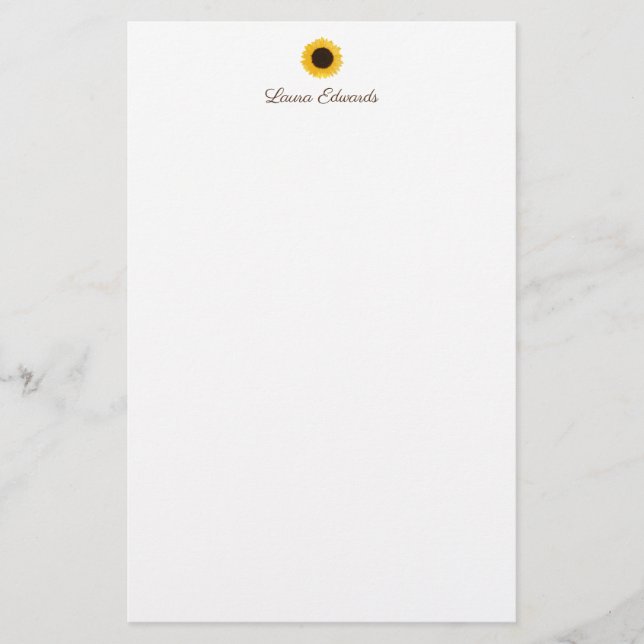 Yellow Sunflower Personalized Stationery Paper (Front)