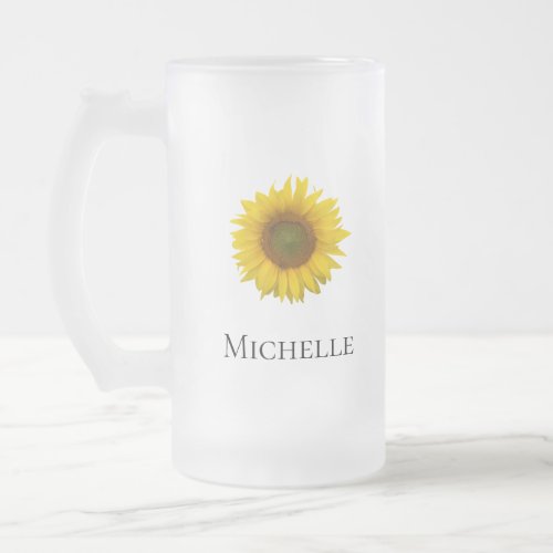 Yellow Sunflower Pesonalized Frosted Glass Beer Mug