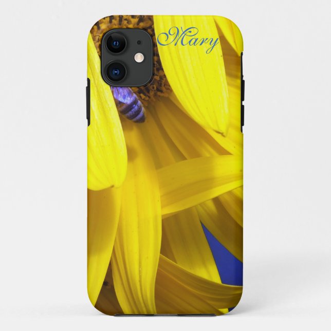 Yellow Sunflower Petals N Blue Bee iPhone 5  Case (Back)