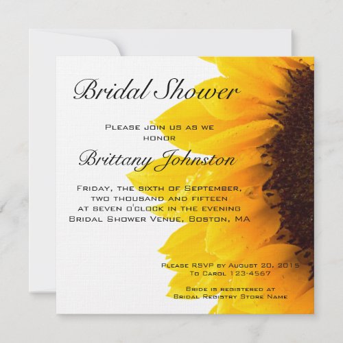 Yellow Sunflower Photo Bridal Shower Invitation