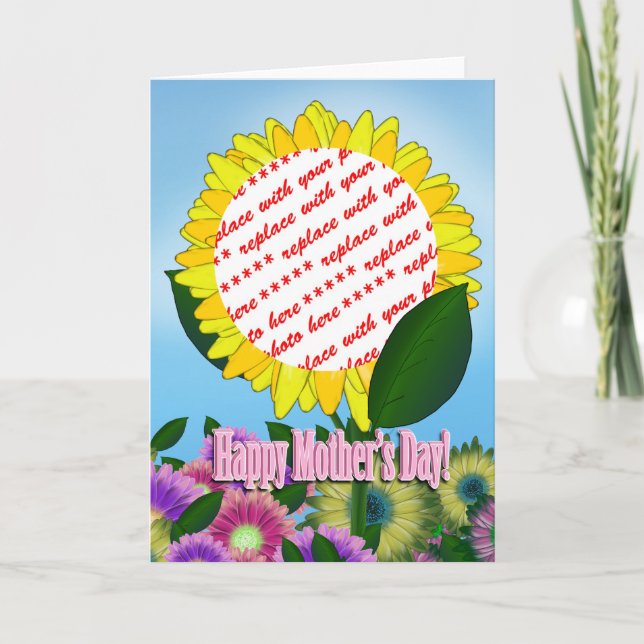 Yellow Sunflower Photo Frame for Mother's Day Card (Front)