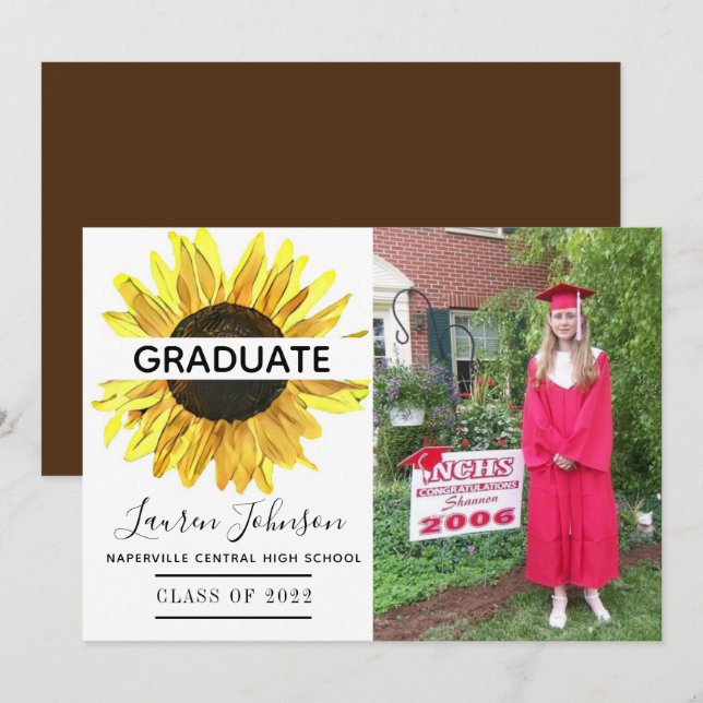 Yellow Sunflower Photo Graduation Announcement (Front/Back)