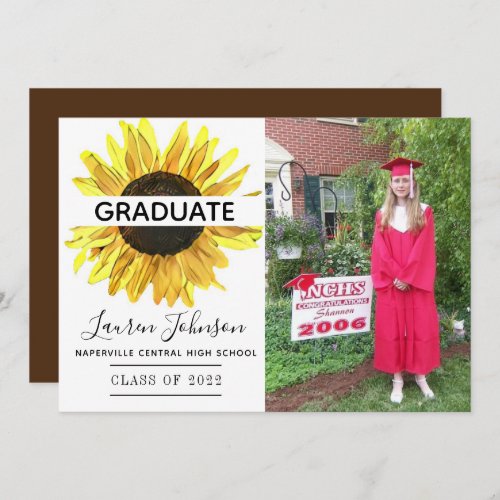 Yellow Sunflower Photo Graduation Announcement