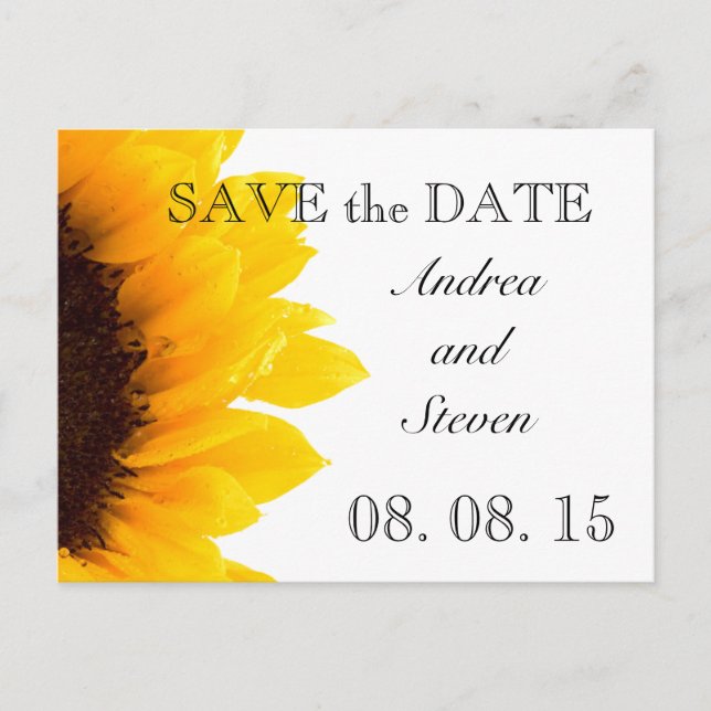 Yellow Sunflower Photo Save the Date Postcard (Front)