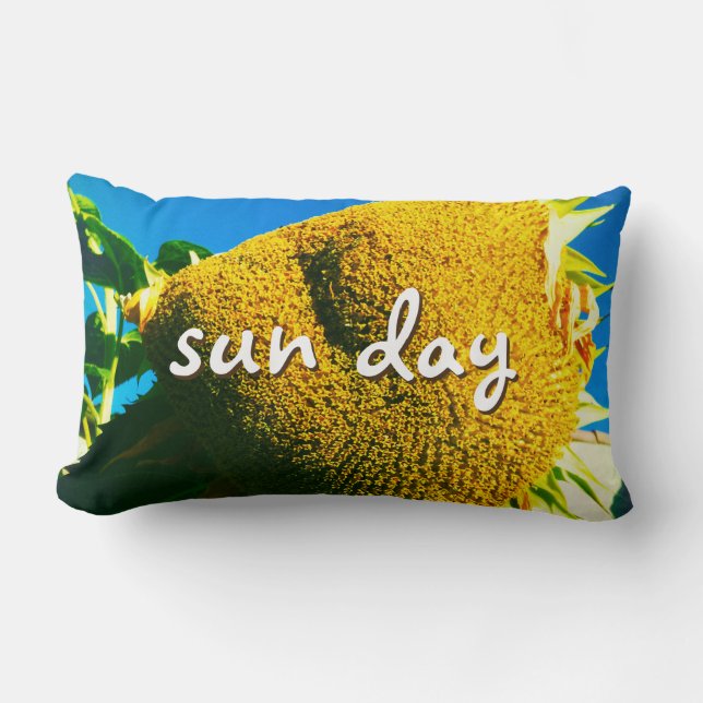 Yellow Sunflower Photo Sun Day Script Bold Modern Lumbar Pillow (Front)