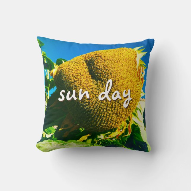 Yellow Sunflower Photo Sun Day Script Bold Simple Throw Pillow (Front)