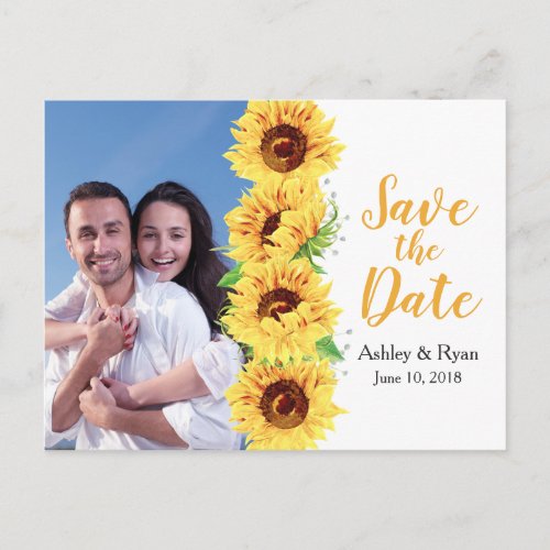 Yellow Sunflower Photo Wedding Save the Date Announcement Postcard